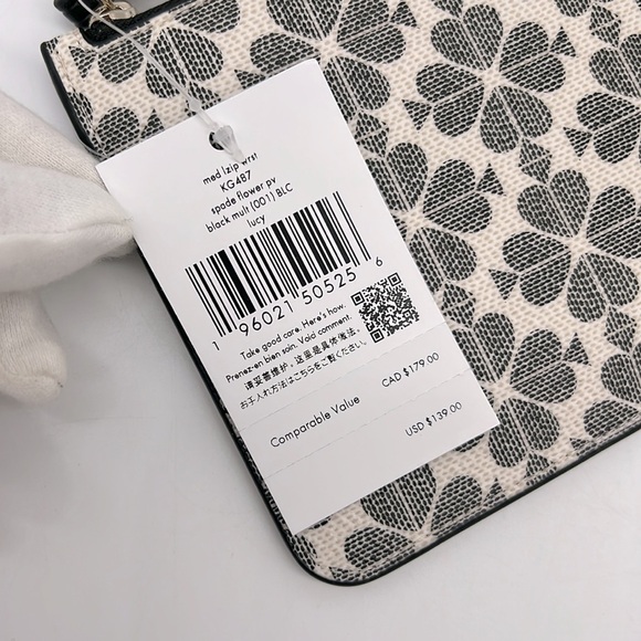 Kate Spade Lucy Spade Flower Medium L-zip Wristlet Black Multi - Picture 11 of 15